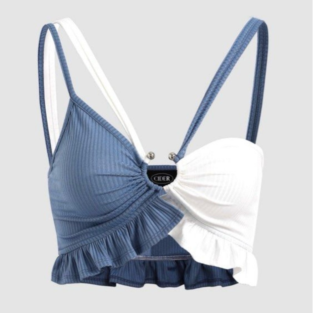 CIDER Swim Bikini Top Blue White